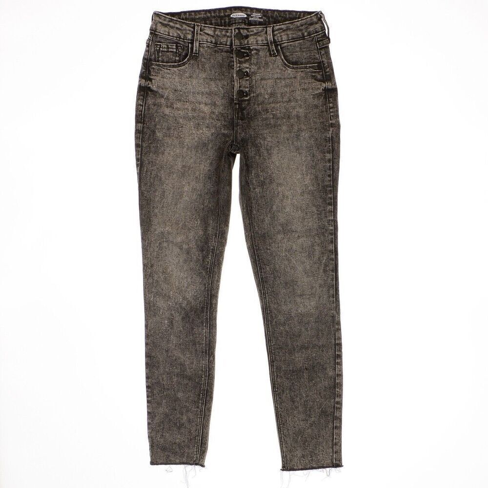 Old Navy Jeans Womens Size 4 Stone Charcoal Button Fly Super High Skinny 28 x 27